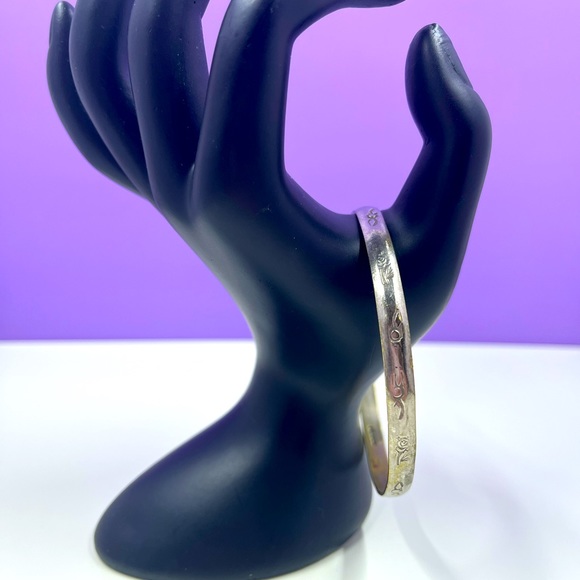 Jewelry - Vintage Solid 925 Sterling Silver Stamped Taxco Bangle Bracelet with Etching